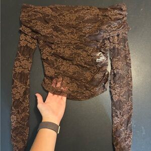 Brown Lace Off-Shoulder Top